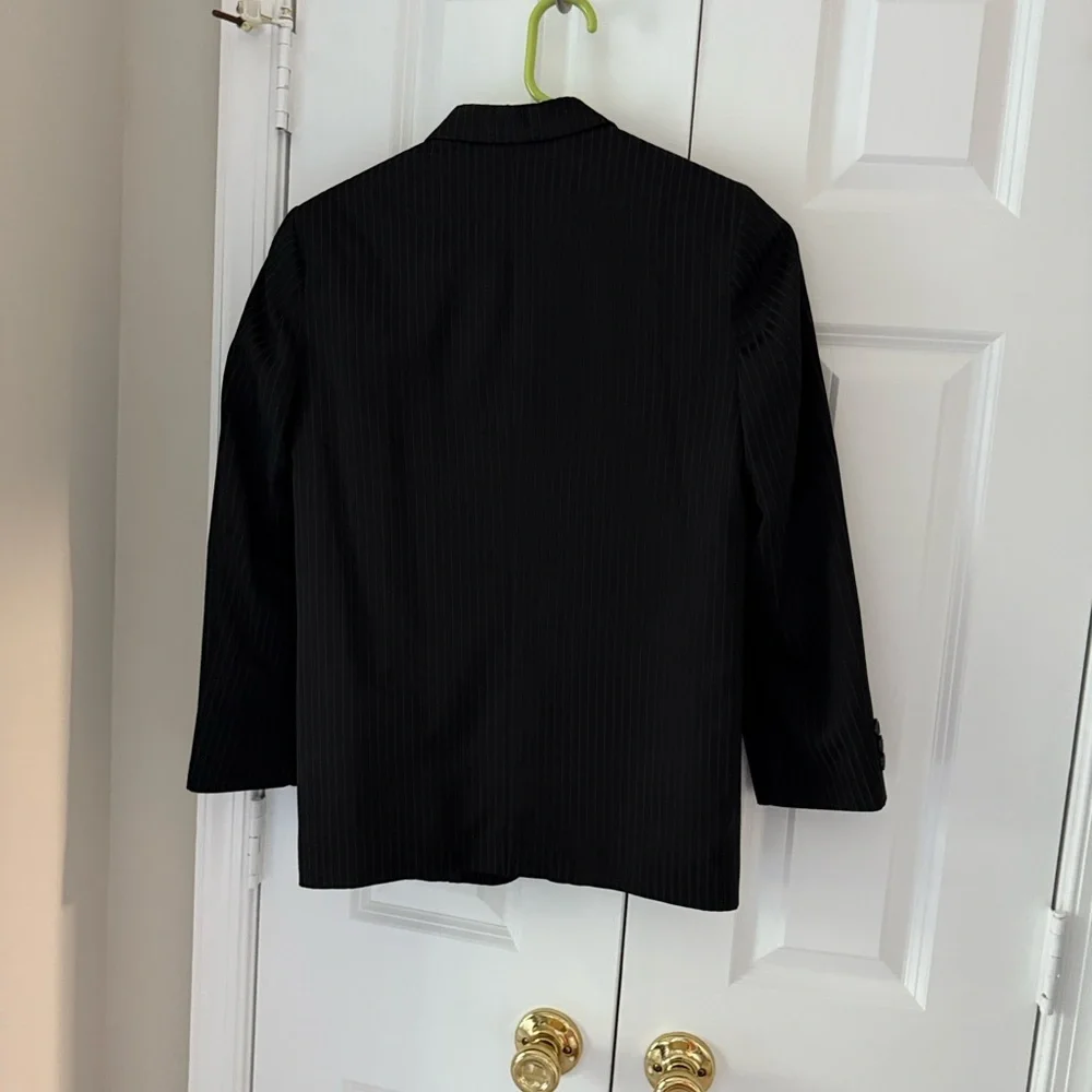 Boys Black Pinstripe Suit, Turquoise Shirt & Tie, Size 14 – Complete Set - Picture 13 of 13